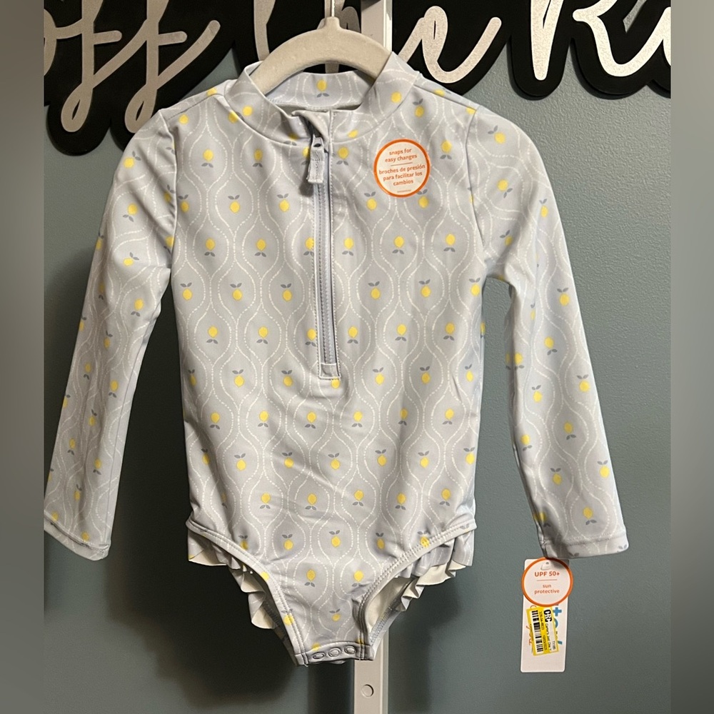 Carter’s Just One You Blue Lemon Long Sleeve Rashguard One-Piece Swimsuit NWT